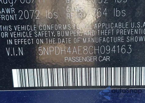 2012 Hyundai Elantra Limited from USA, damaged, VIN 5NPDH4AE8CH094163